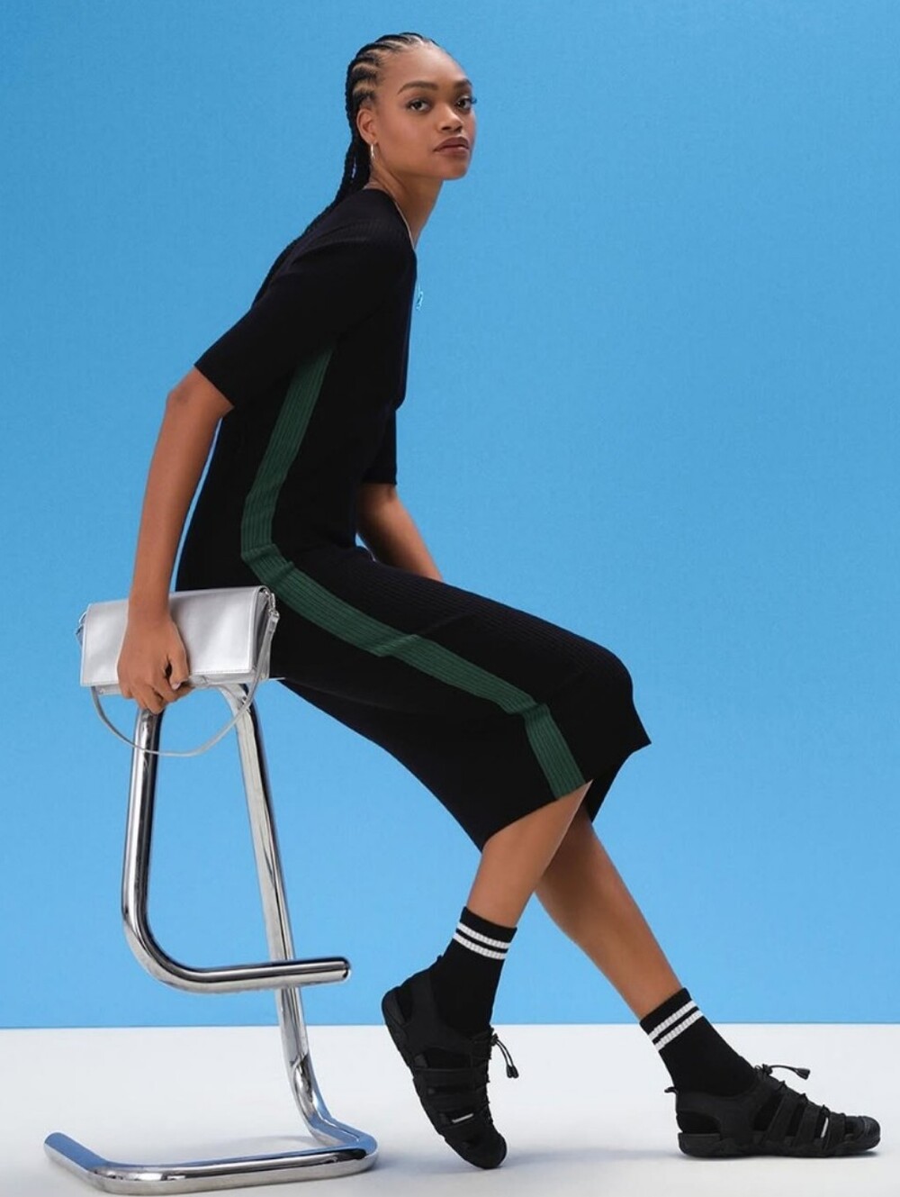 Joe Fresh Black Ribbed Knit Dress with Green Side Panels